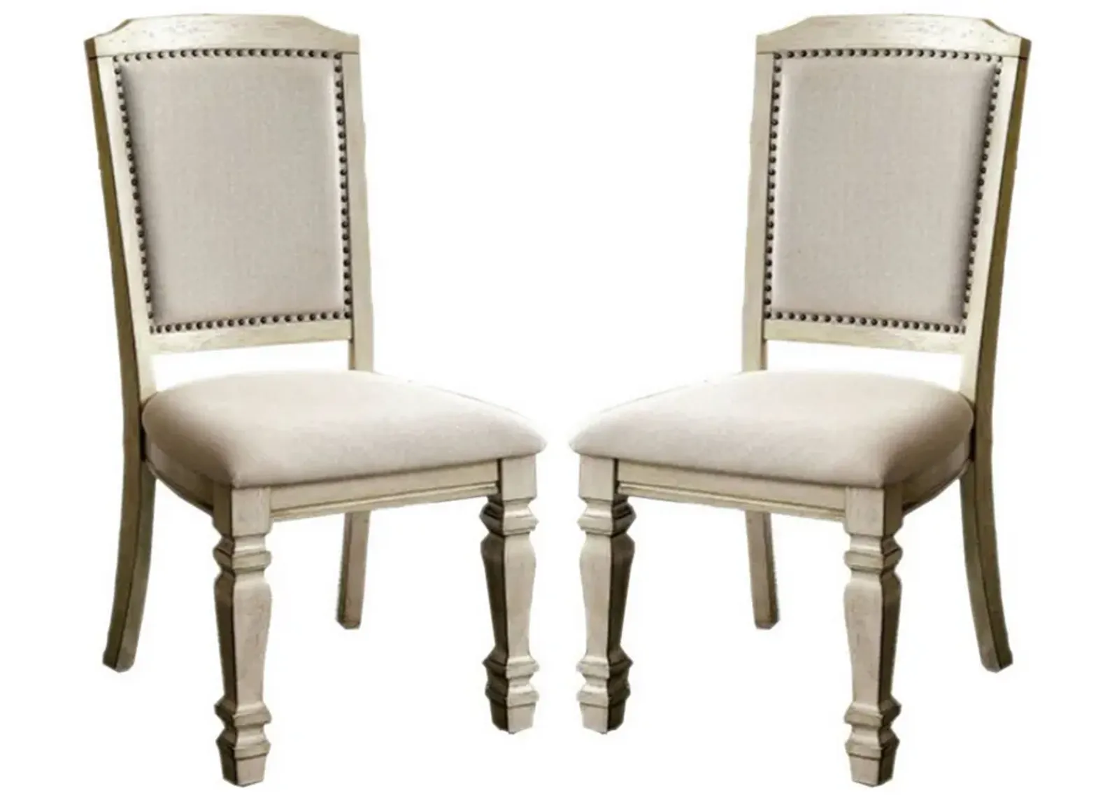 Nailhead Trim Fabric Upholstered Wooden Side Chair, Set of 2, Beige-Benzara