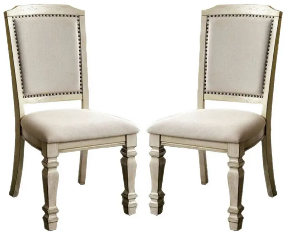 Nailhead Trim Fabric Upholstered Wooden Side Chair, Set of 2, Beige-Benzara