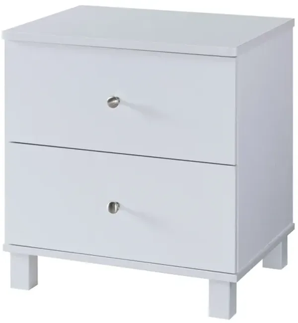 White Nightstand with 2 Drawers on Metal Glides