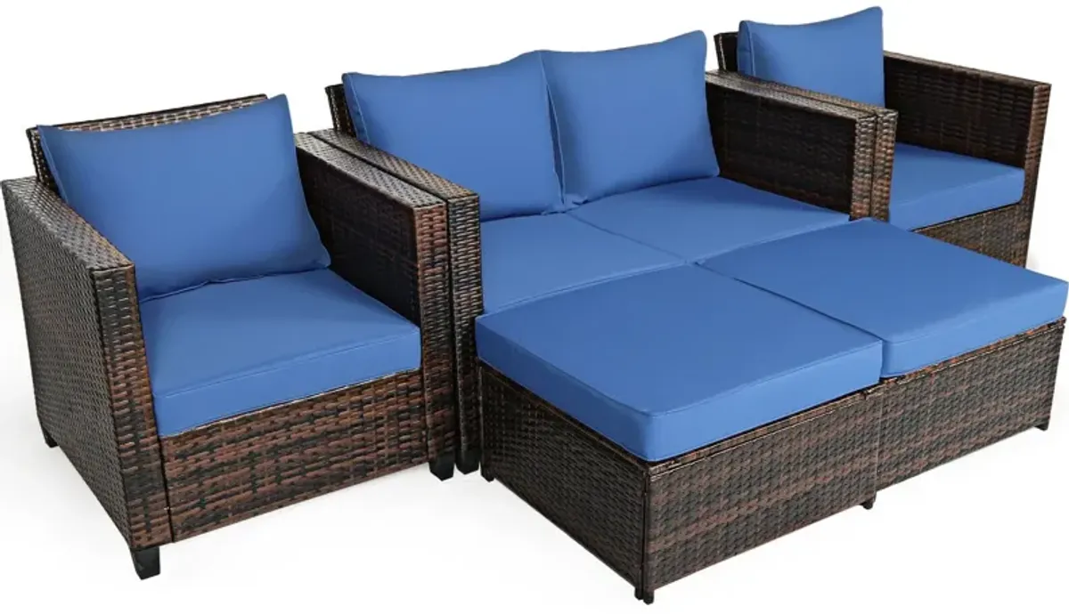 5 Pieces Patio Rattan Furniture Set Conversation Sets with Removable Cushions