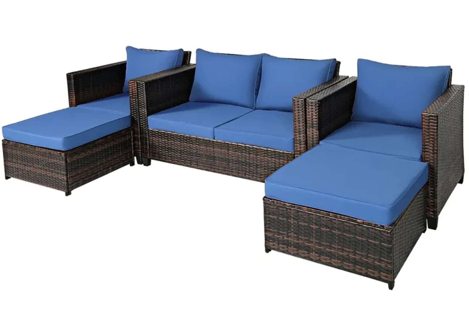 5 Pieces Patio Rattan Furniture Set Conversation Sets with Removable Cushions