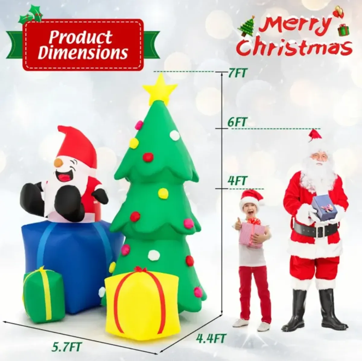 Hivvago 7 Feet Lighted Santa Claus and Christmas Tree with Gift Boxes