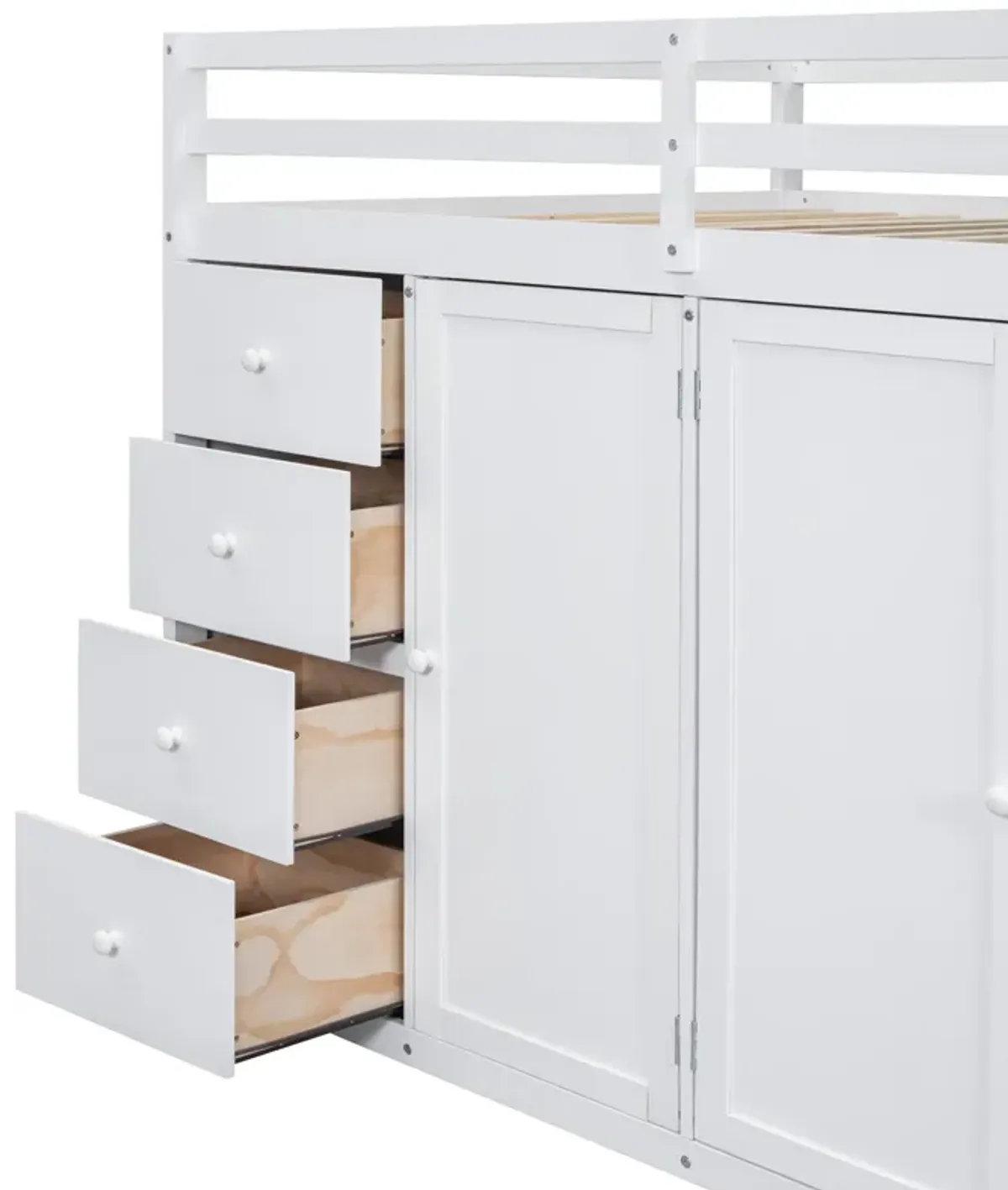 Merax Wood Loft Bed with Built-in Wardrobes