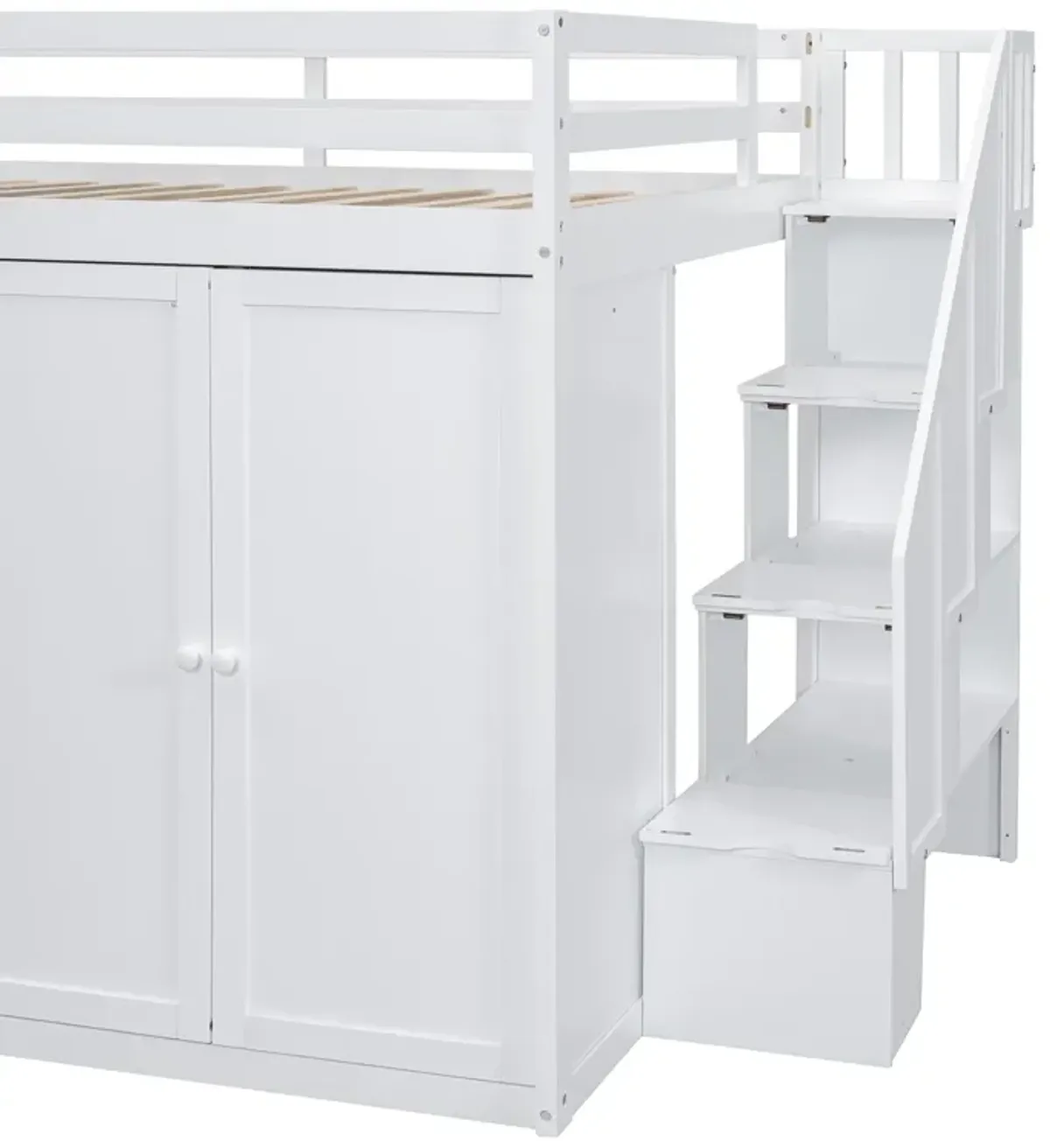 Merax Wood Loft Bed with Built-in Wardrobes