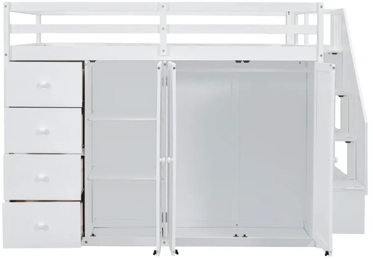 Merax Wood Loft Bed with Built-in Wardrobes