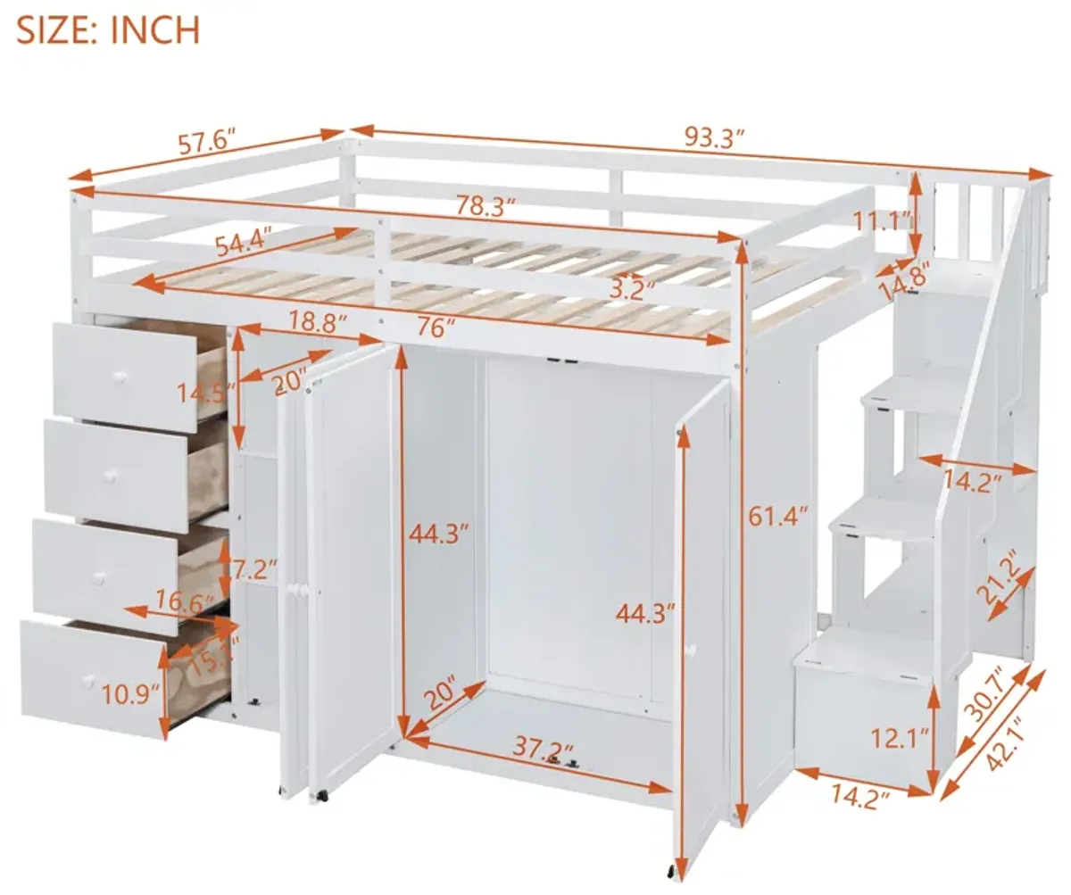 Merax Wood Loft Bed with Built-in Wardrobes