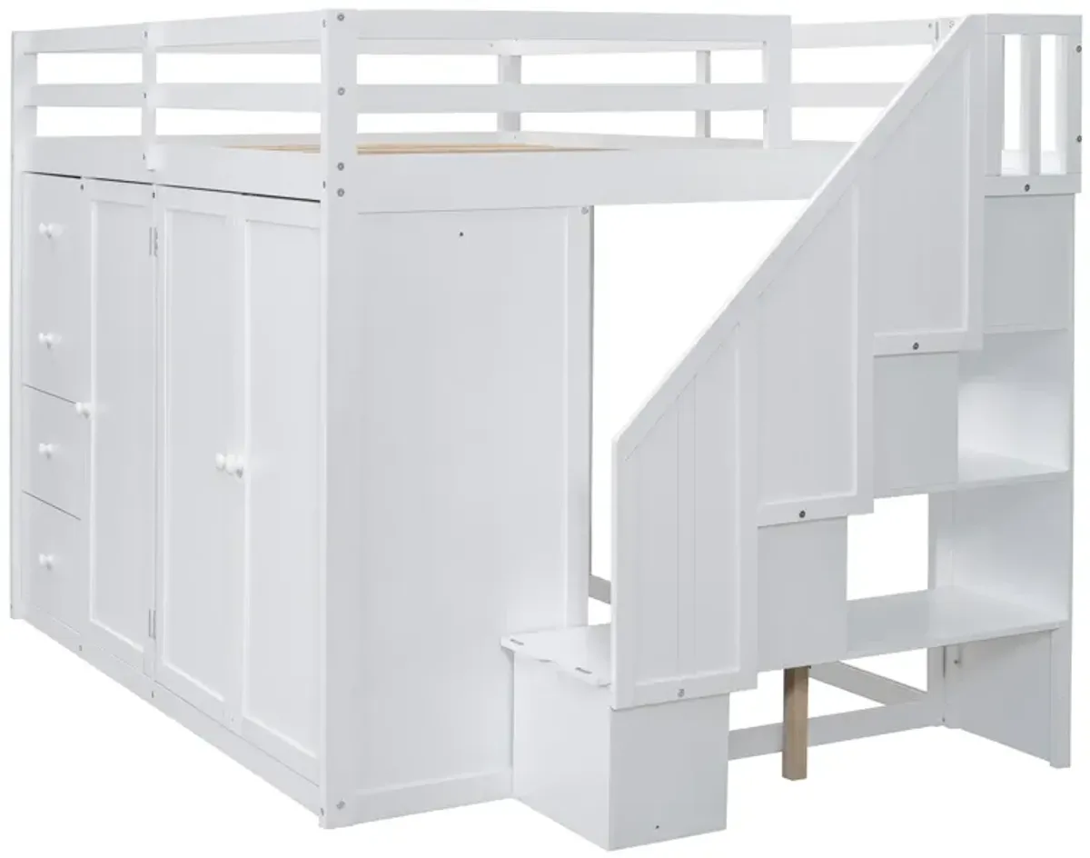 Merax Wood Loft Bed with Built-in Wardrobes