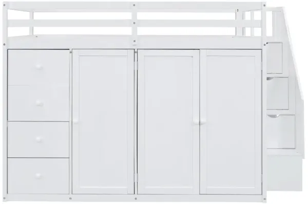 Merax Wood Loft Bed with Built-in Wardrobes