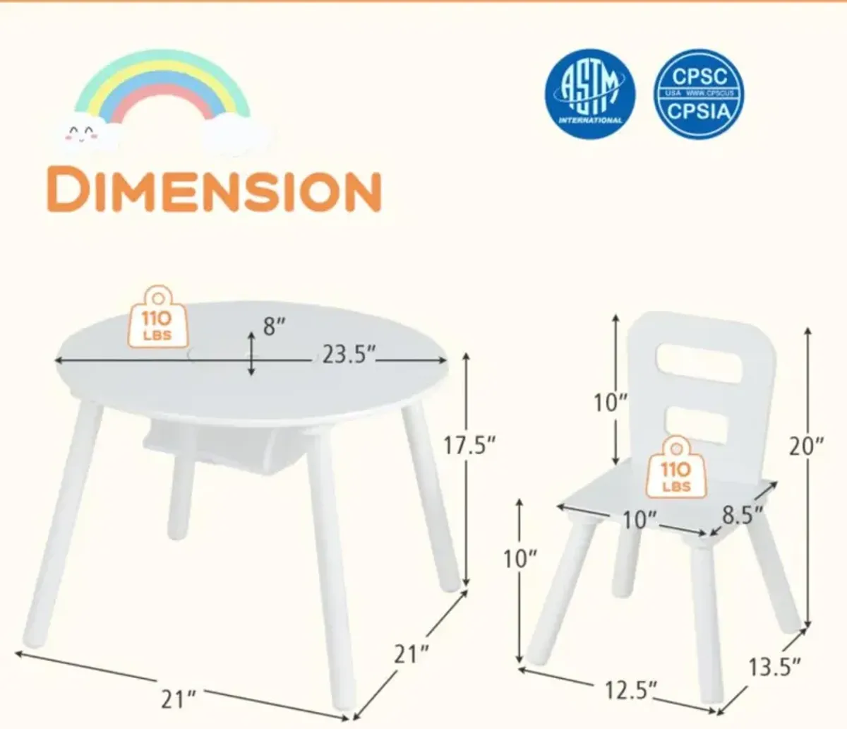 Hivvago Wood Activity Kids Table and Chair Set with Center Mesh Storage