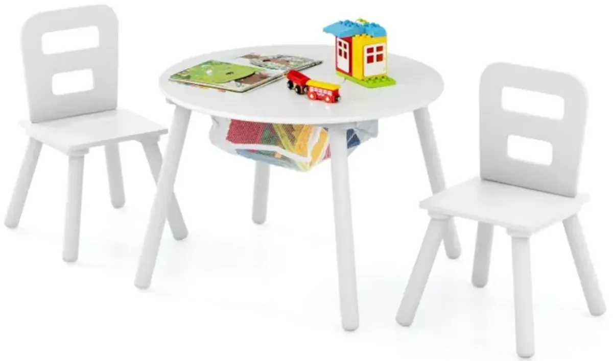 Hivvago Wood Activity Kids Table and Chair Set with Center Mesh Storage