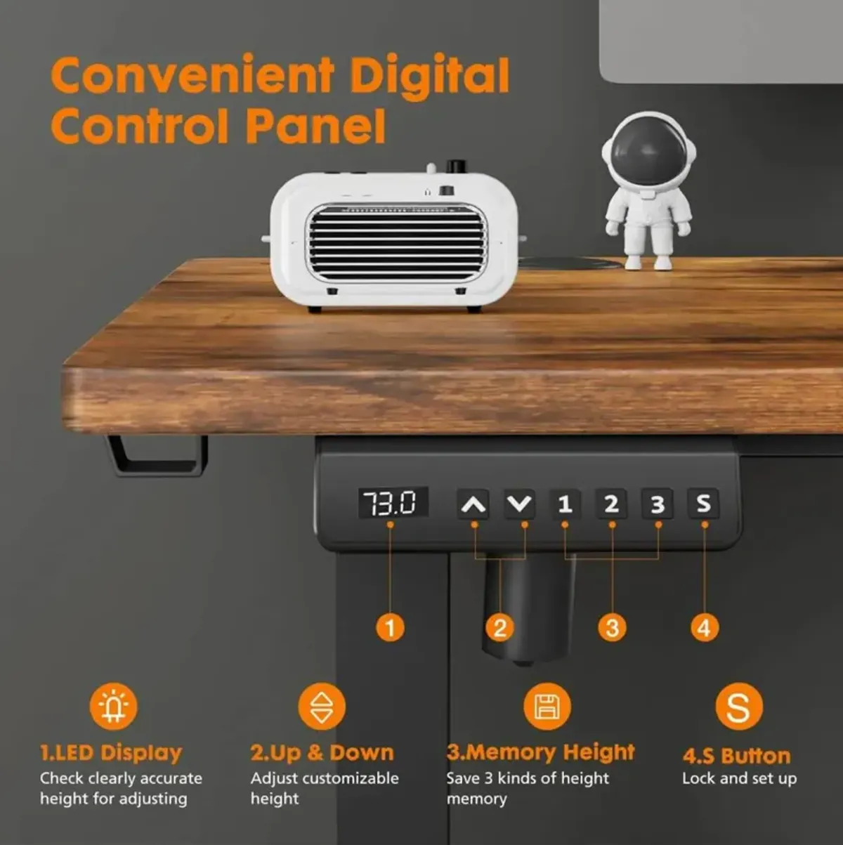 Electric Height Adjustable Standing Desk, Sit To Stand Ergonomic Computer Desk, Brown, 55" X 24"