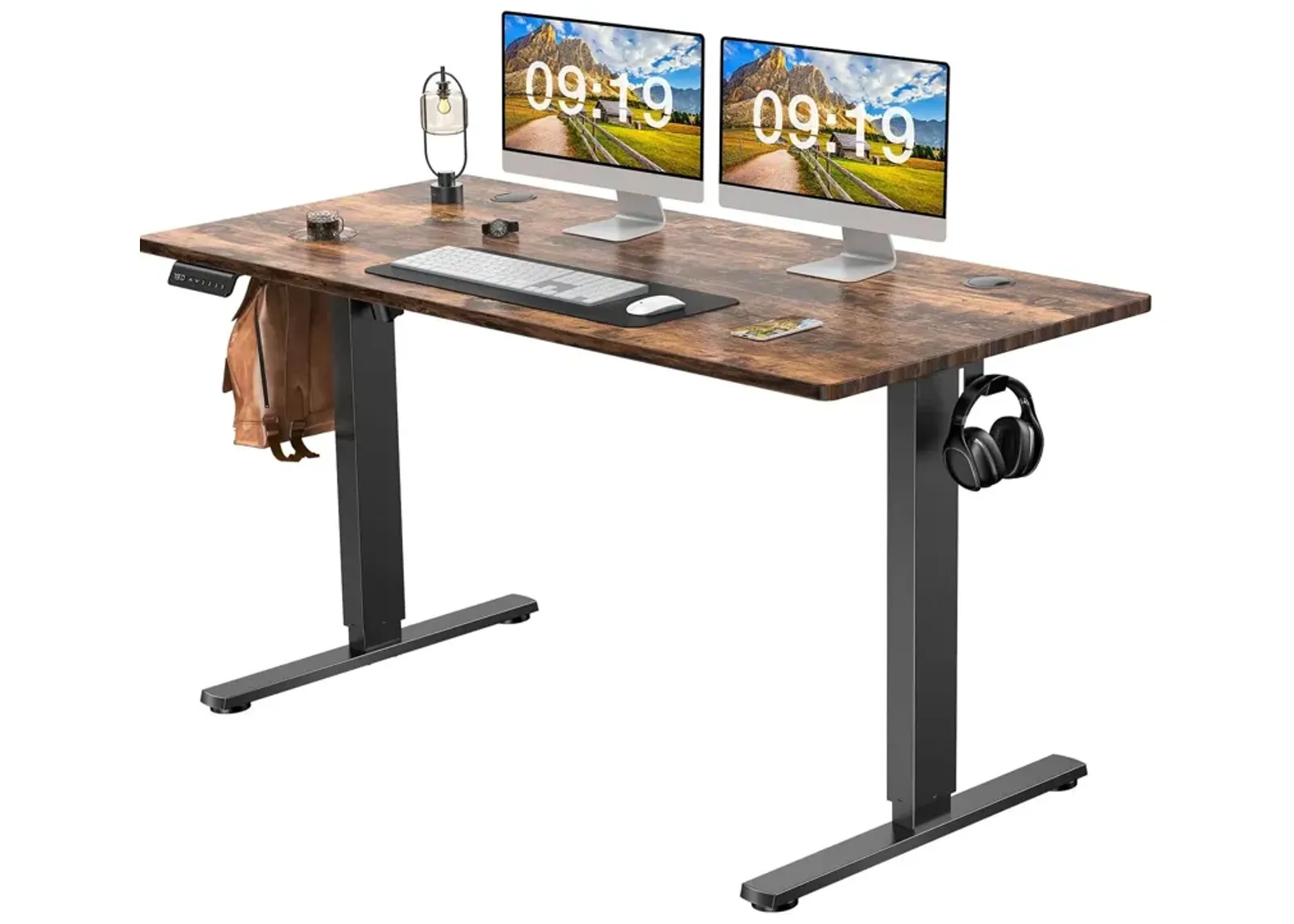 Electric Height Adjustable Standing Desk, Sit To Stand Ergonomic Computer Desk, Brown, 55" X 24"