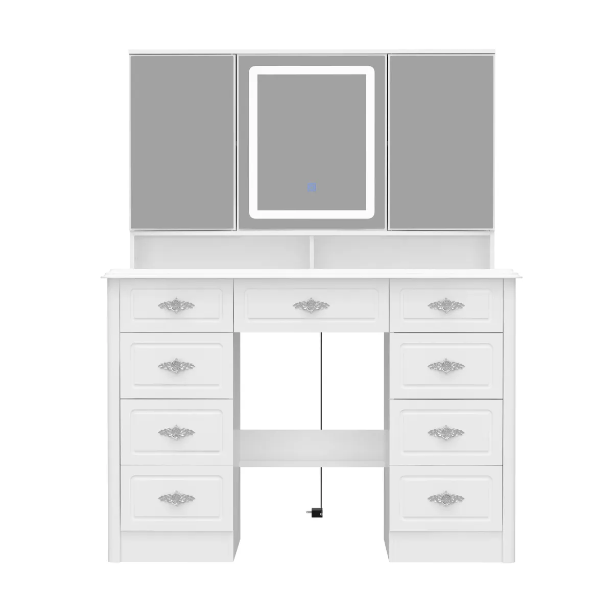 FUFU&GAGA Elegant Vanity Table by FUFU&GAGA with 9 Drawers & LED Mirror - 3 Adjustable Light Modes (43.3” W x 15.7” D x 54.1” H), White