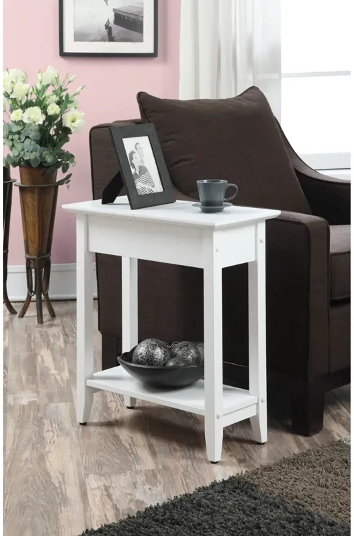 Convenience Concepts American Heritage Flip Top End Table with Shelf, White