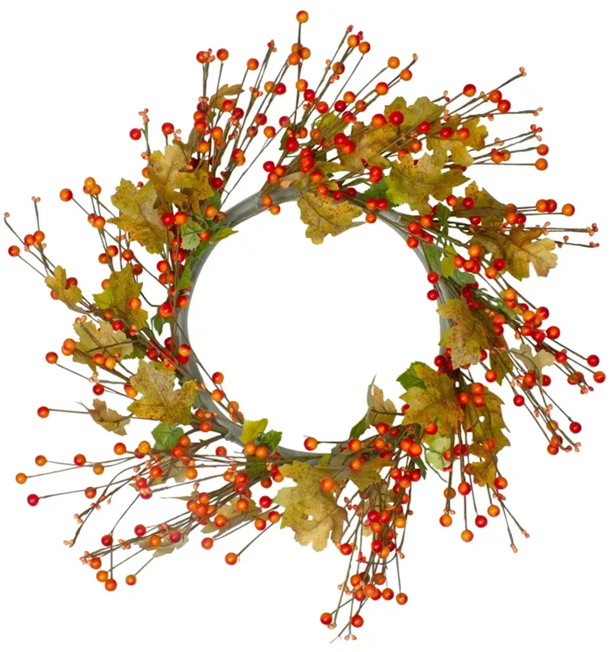 Orange Berries and Yellow Leaves Fall Harvest Artificial Wreath  22"