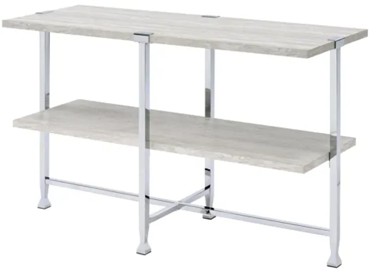 ACME Brecon Sofa Table, White Oak &Chrome