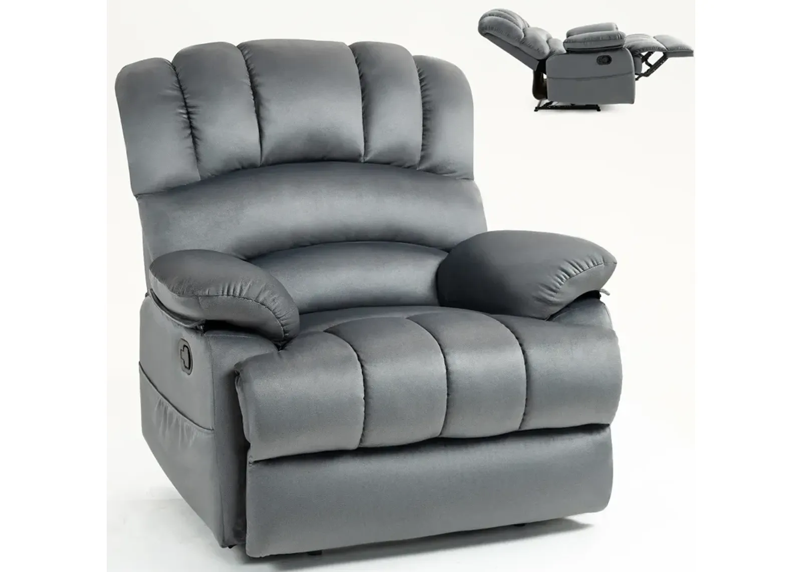 Mondawe Large Manual Recliner Chair in Fabric with Pillow Top Arms and Cushion Back for Living Room, Gray