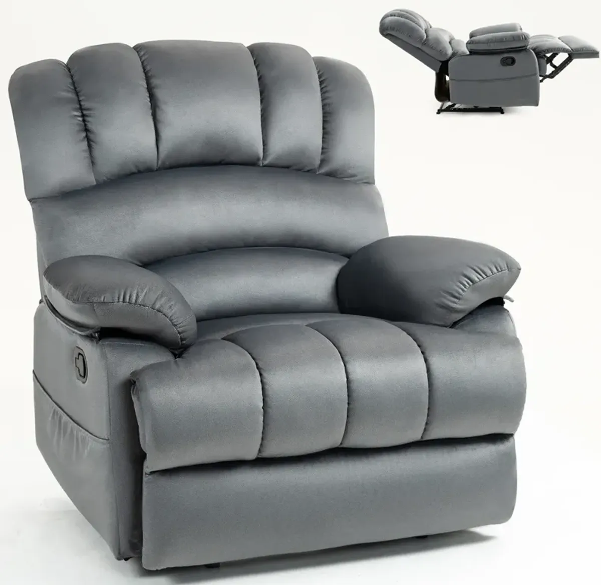 Mondawe Large Manual Recliner Chair in Fabric with Pillow Top Arms and Cushion Back for Living Room, Gray