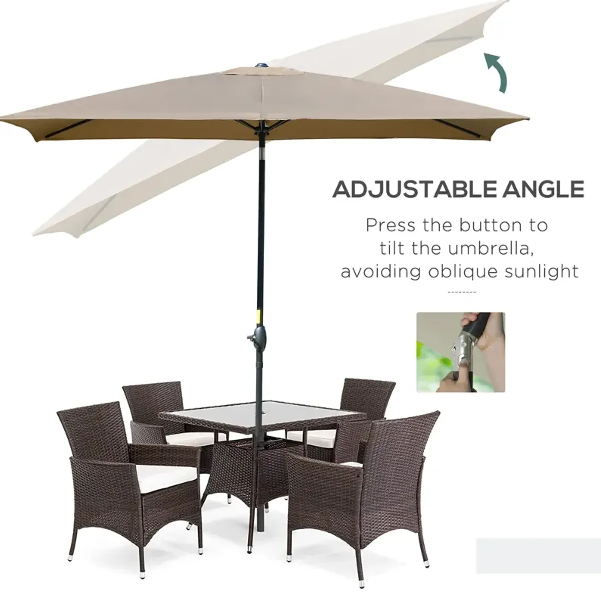 Coffee Patio Shade: 6.6x10 ft Rectangular Market Umbrella