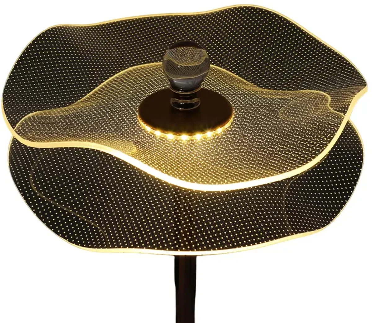 Accent Table Lamp, LED, Lotus Shape Acrylic, Copper, Gold, 18 Inch - Benzara