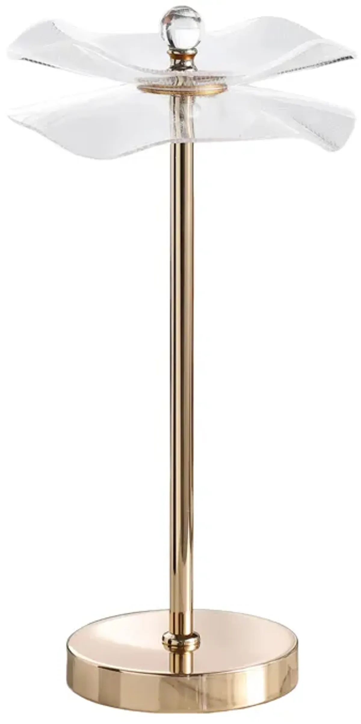 Accent Table Lamp, LED, Lotus Shape Acrylic, Copper, Gold, 18 Inch - Benzara