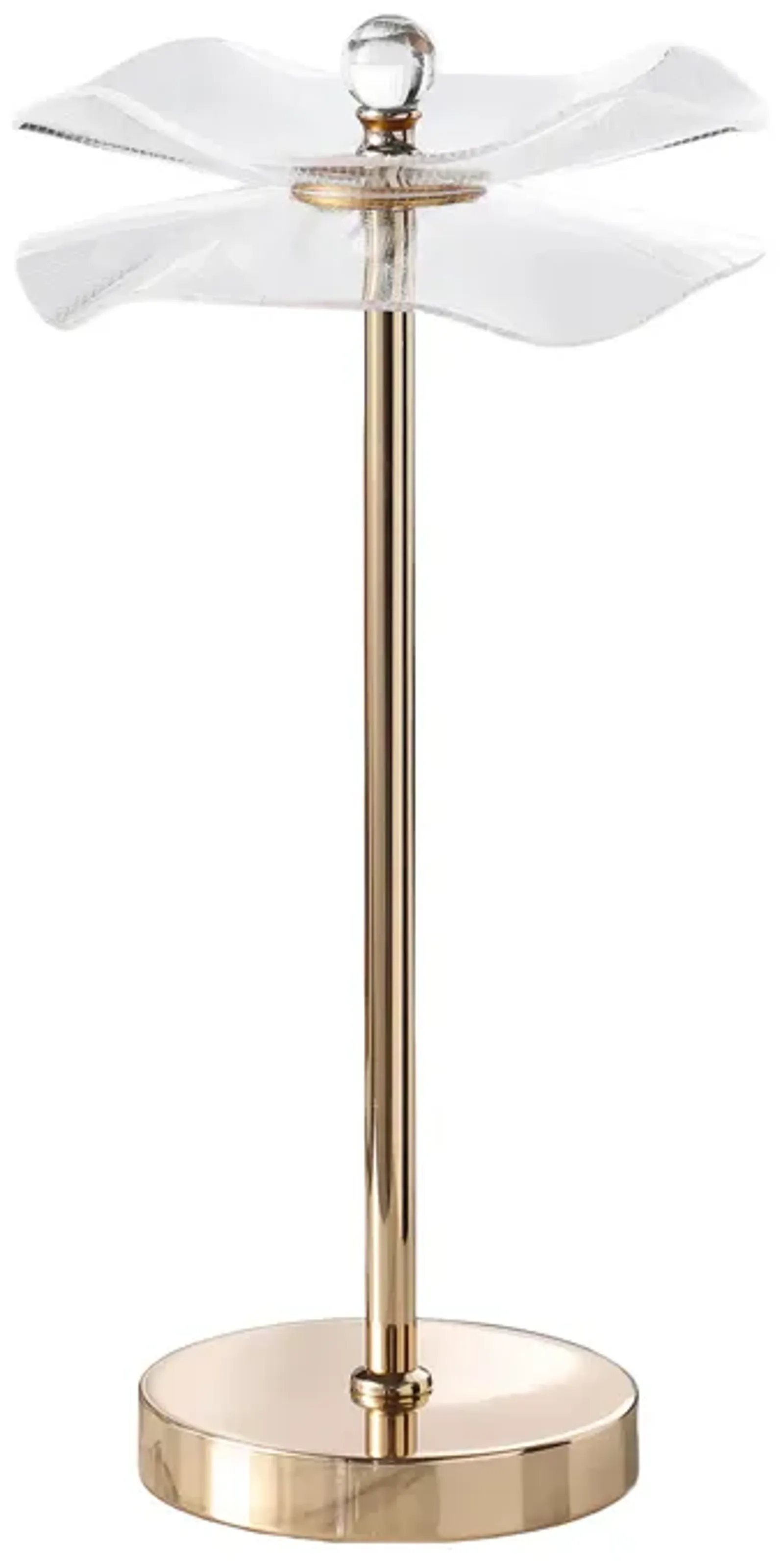 Accent Table Lamp, LED, Lotus Shape Acrylic, Copper, Gold, 18 Inch - Benzara