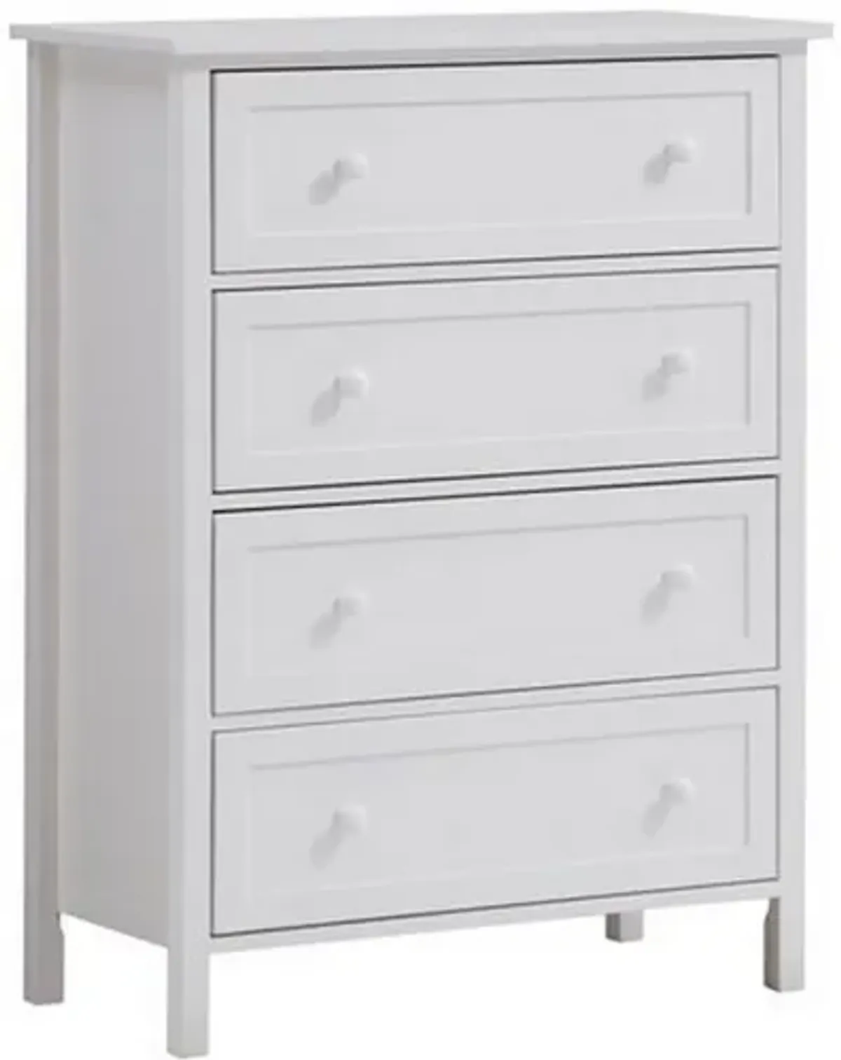 Mio 46 Inch 4 Drawer Tall Dresser Chest, Solid Wood, Glossy White - Benzara