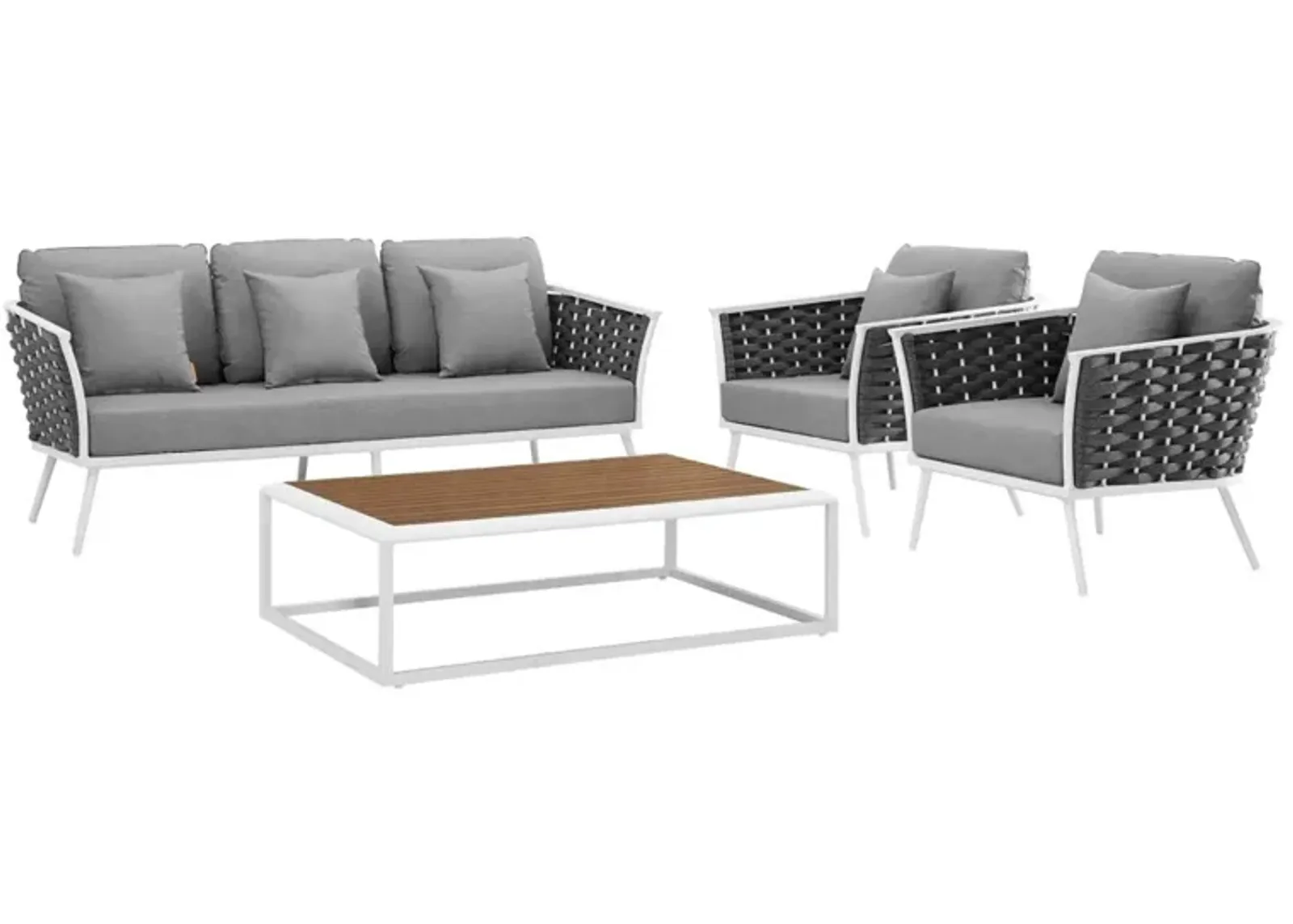 Stance 4 Piece Outdoor Patio Aluminum Sectional Sofa Set - White Gray