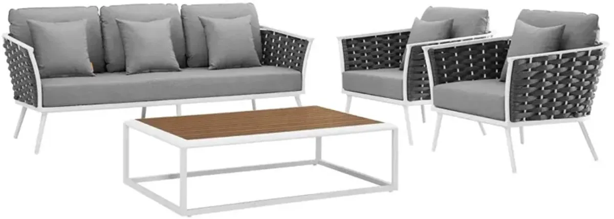 Stance 4 Piece Outdoor Patio Aluminum Sectional Sofa Set - White Gray