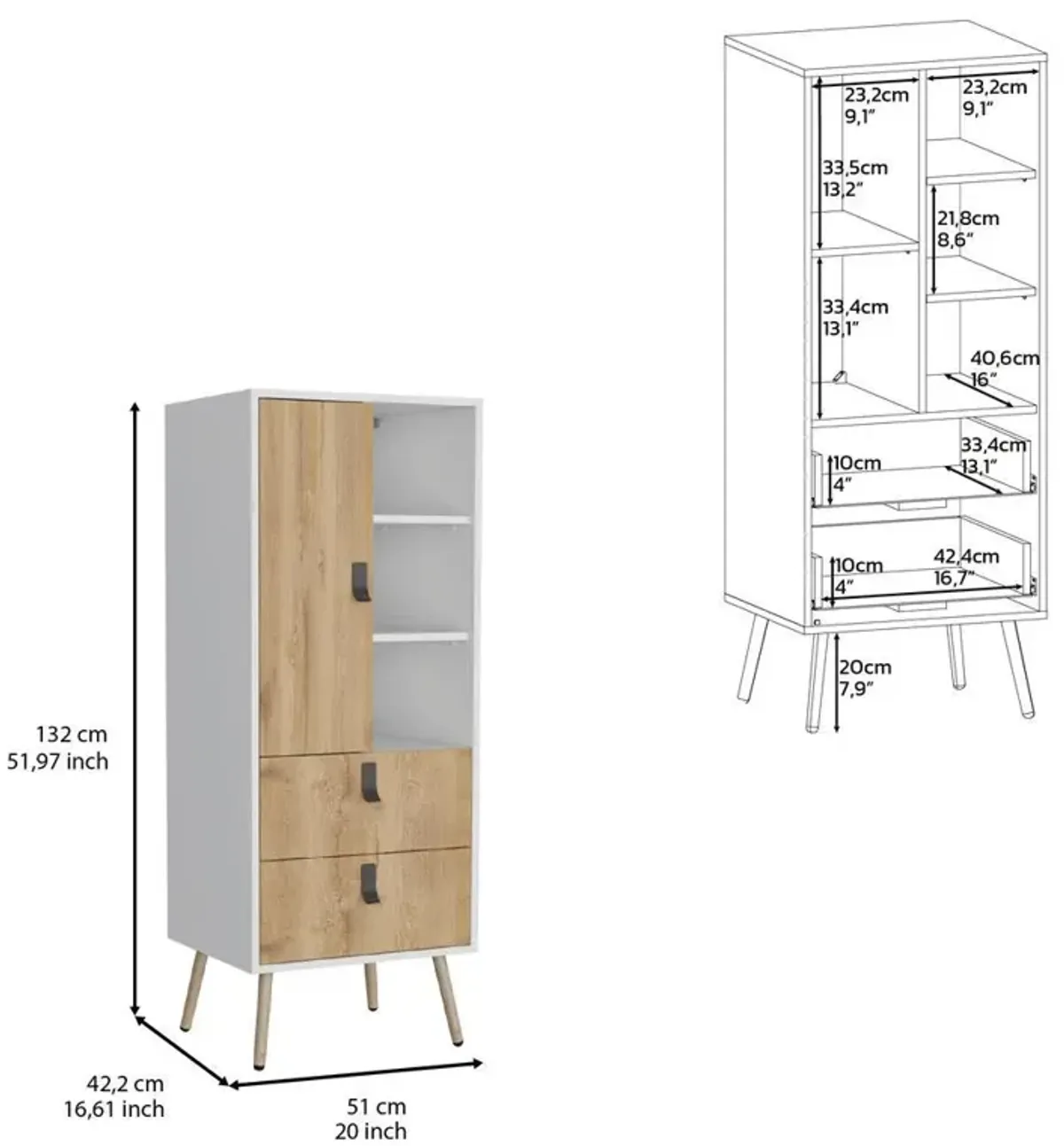 Dresser Stylish Bedroom Storage Solution with 3 Shelves, 2 Drawers, and 1 Door