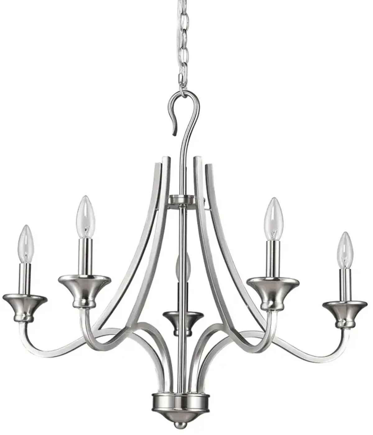 Hivvago Silver Candle Style Five Light Metal Dimmable Chandelier