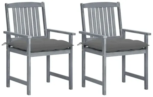 Patio Chair Set of 2 Gray Solid acacia wood Medium Durable