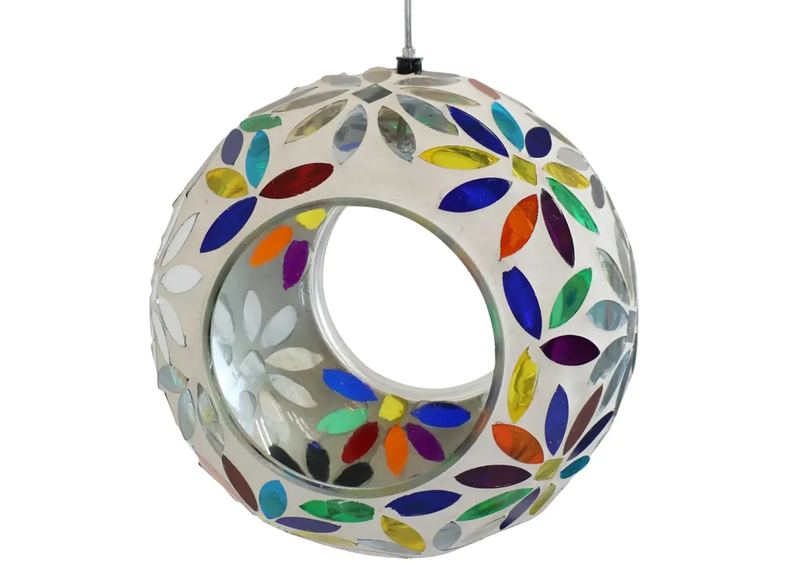 Sunnydaze Rainbow Daisies Mosaic Fly-Through Hanging Bird Feeder - 6 in