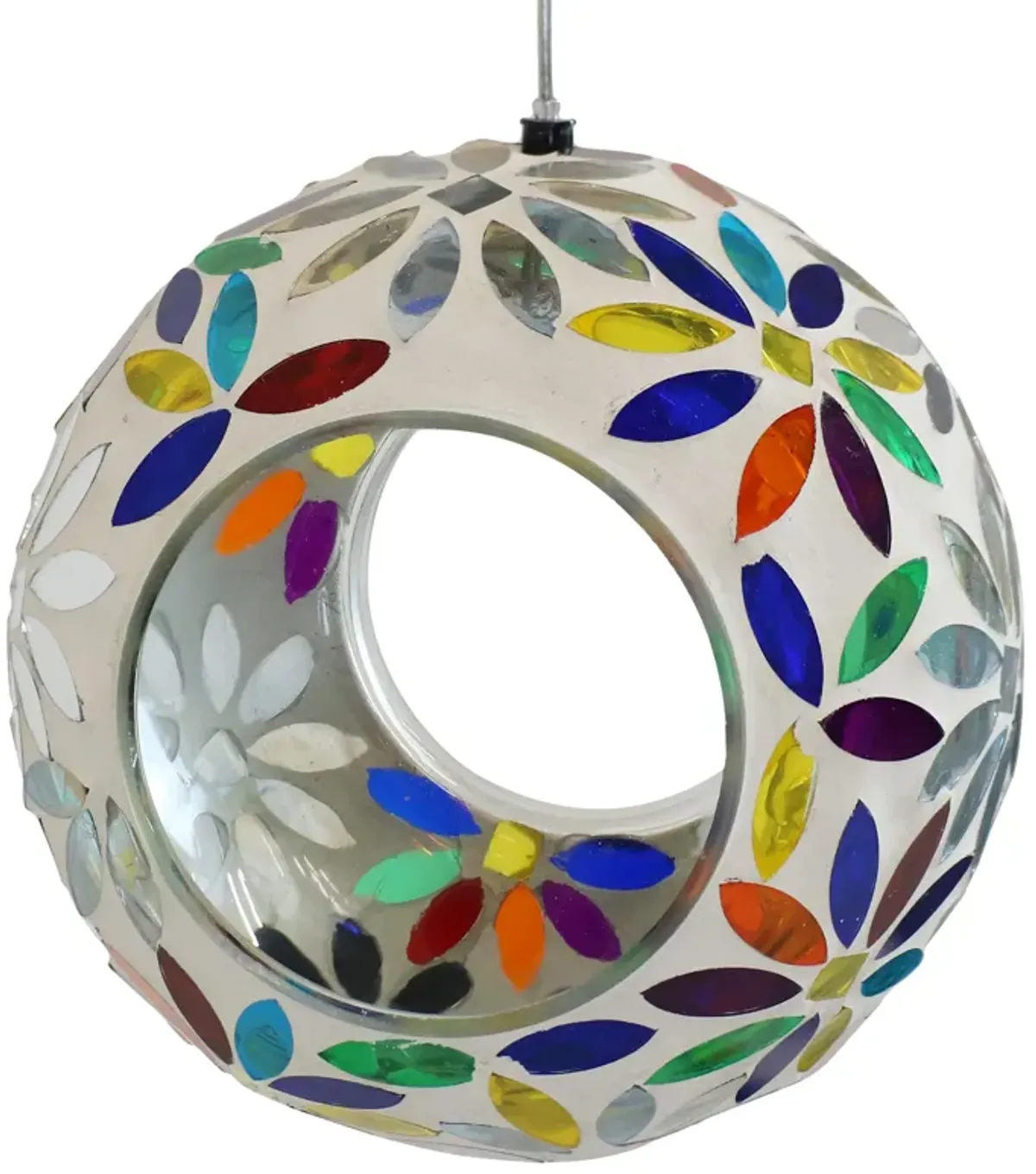 Sunnydaze Rainbow Daisies Mosaic Fly-Through Hanging Bird Feeder - 6 in