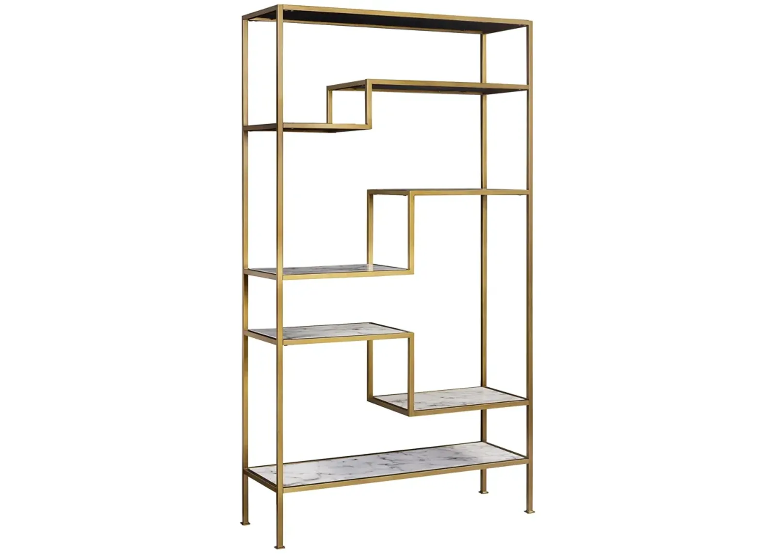 Teamson Home Marmo Modern Marble-Look 5-Tier Display Shelf, Faux Marble/Brass