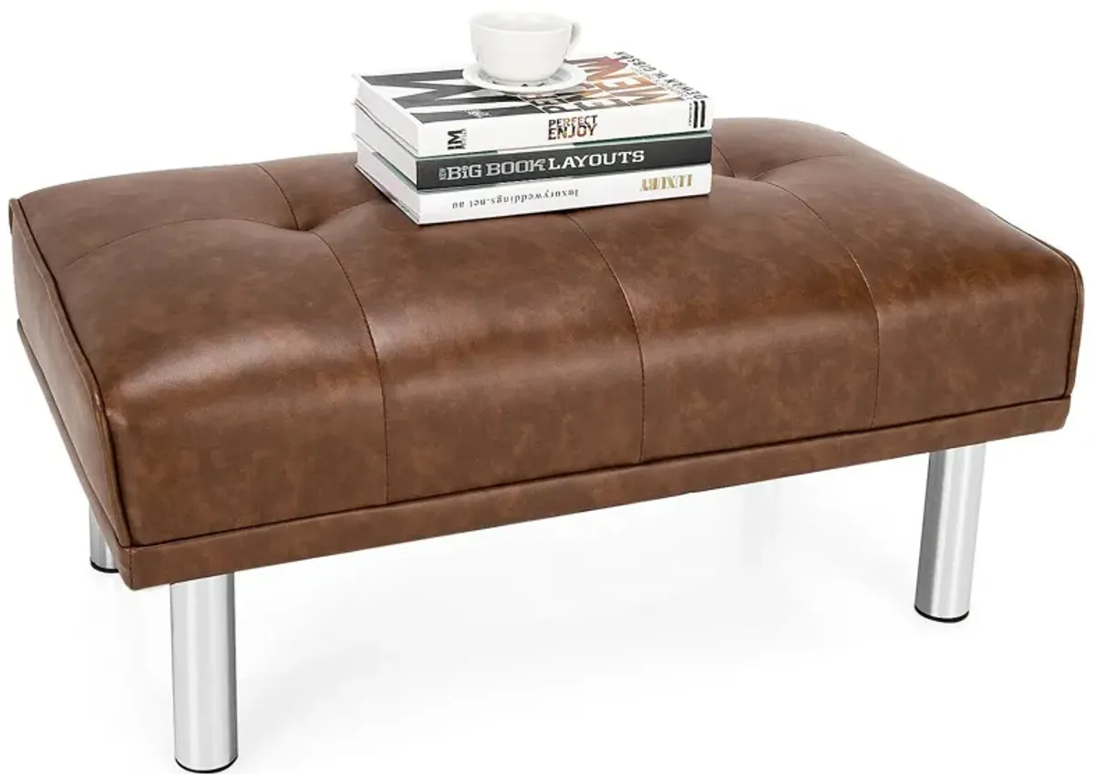 Rectangle Tufted Ottoman with Stainless Steel Legs for Living Room