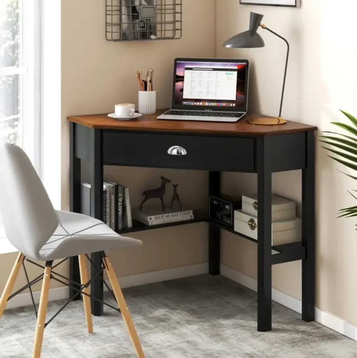 Hivvago Corner Wooden Piece Laptop Computer Desk