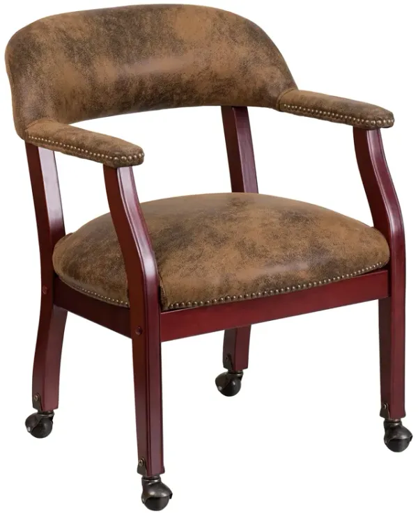 Flash Furniture Sarah Bomber Jacket Brown Luxurious Conference Chair with Accent Nail Trim and Casters