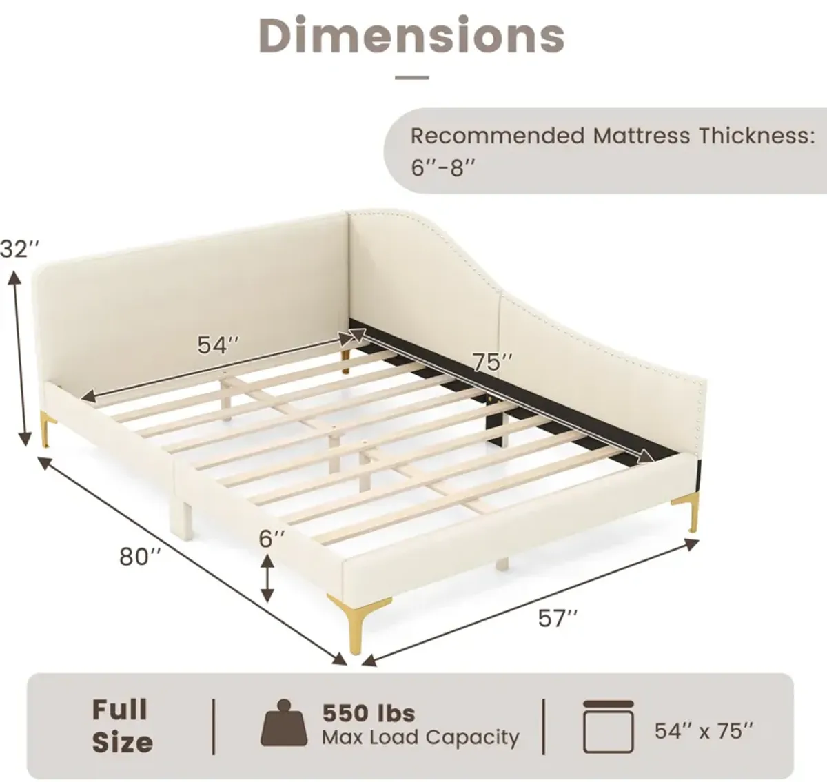 Upholstered Daybed with Metal Legs and Wood Slats for Stylish and Durable Seating or Sleeping Solution