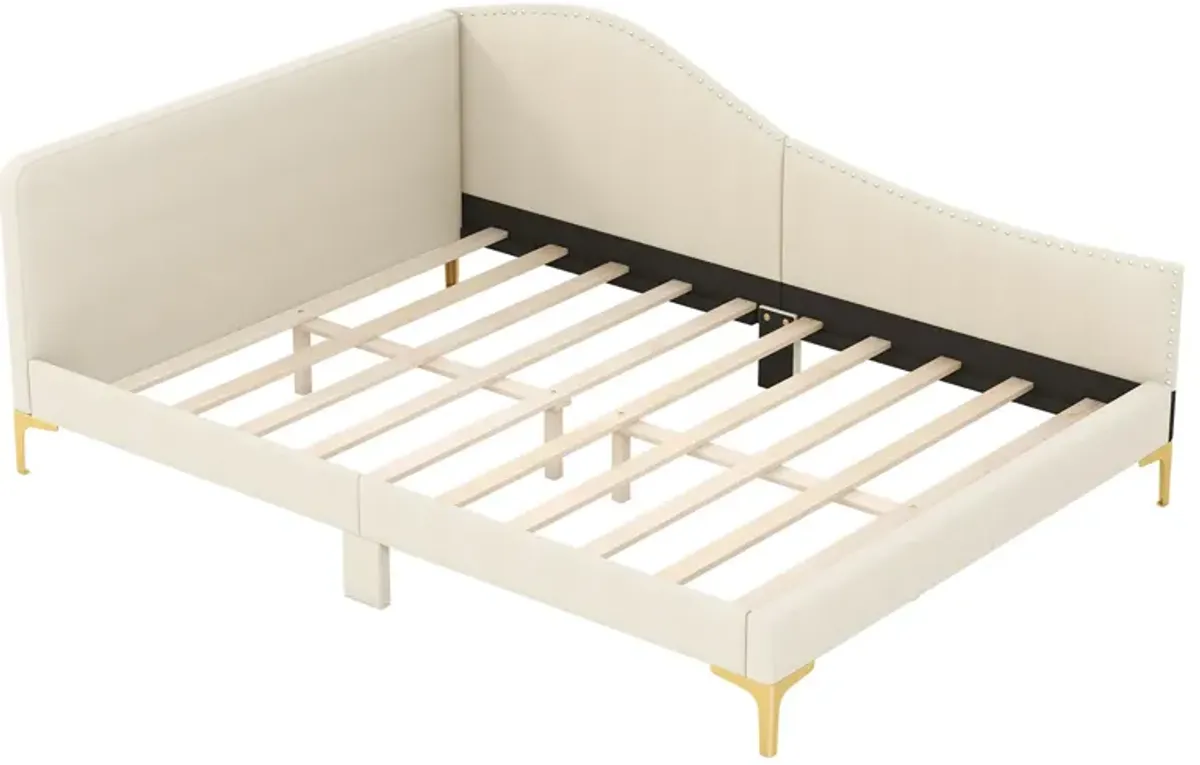 Upholstered Daybed with Metal Legs and Wood Slats for Stylish and Durable Seating or Sleeping Solution