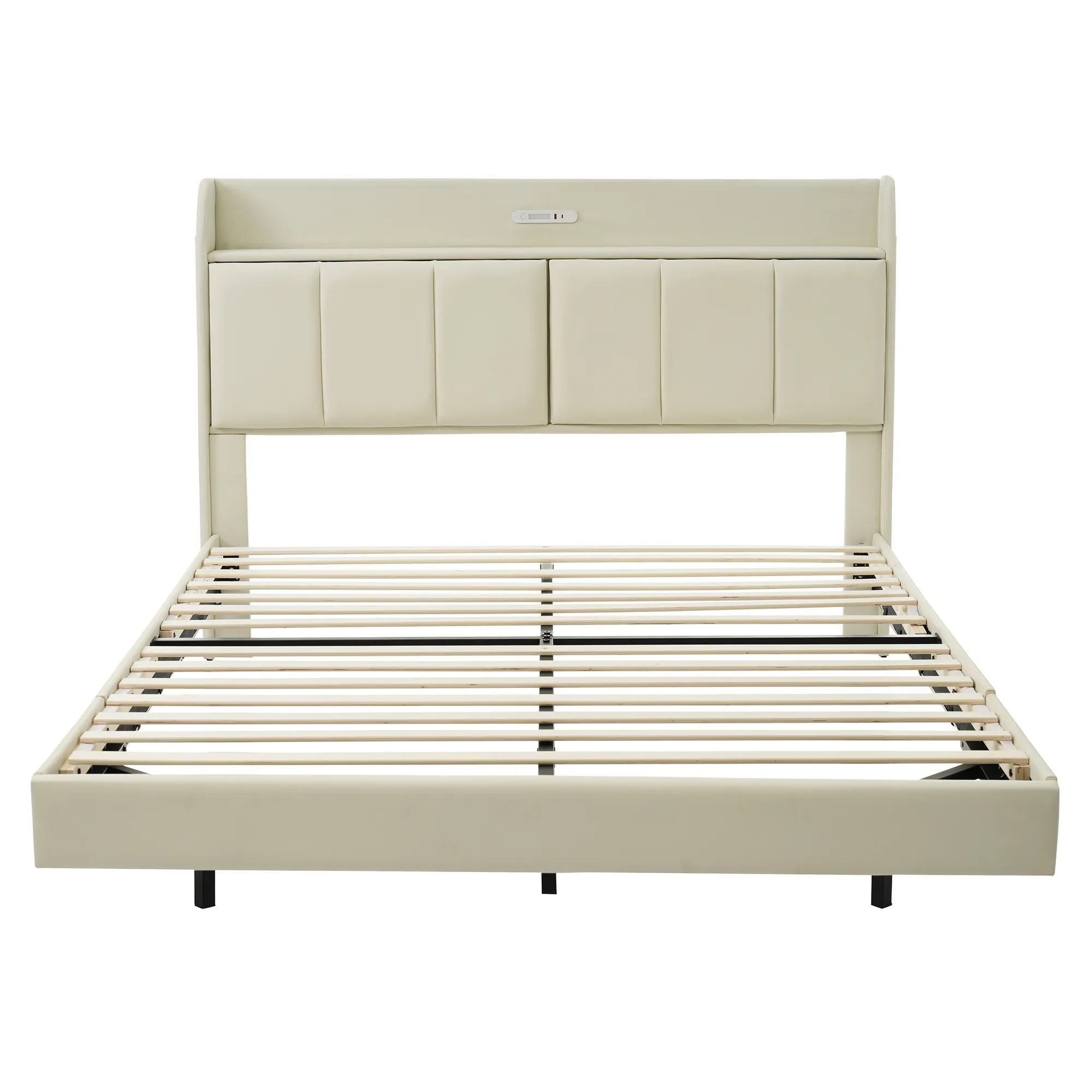 Merax Modern Upholstered Platform Bed with Storage Headboard