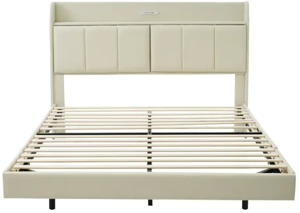Merax Modern Upholstered Platform Bed with Storage Headboard