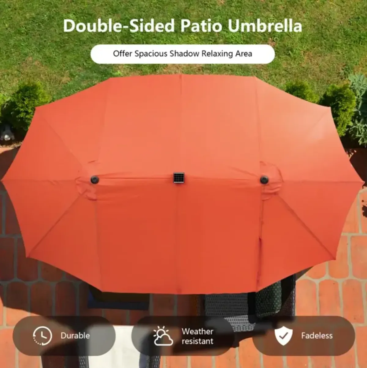 Hivvago 15 Feet Double-Sided Patio Umbrella with 48 LED Lights