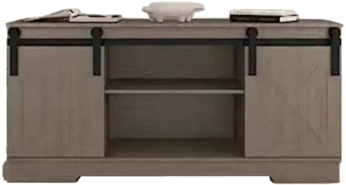 Jney 60 Inch TV Media Entertainment Console, 2 Sliding Barn Doors, Gray - Benzara