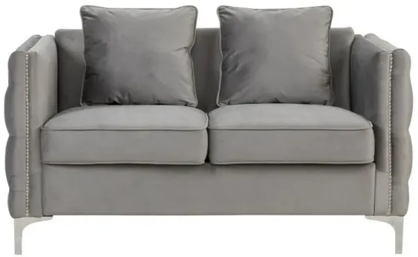 Zion 53 Inch Accent Loveseat, Handmade Nailhead Trim, Tufted, Gray Velvet