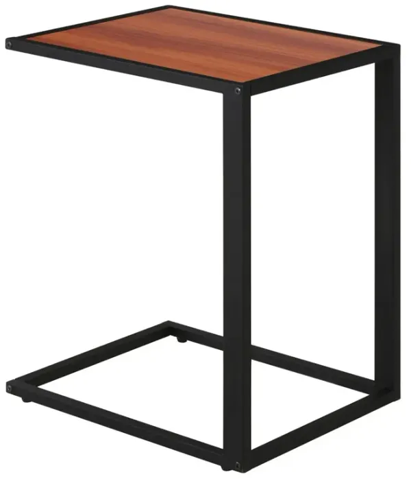 Chestnut/Black Side Table: C-Shaped Sofa End Table with Metal Frame
