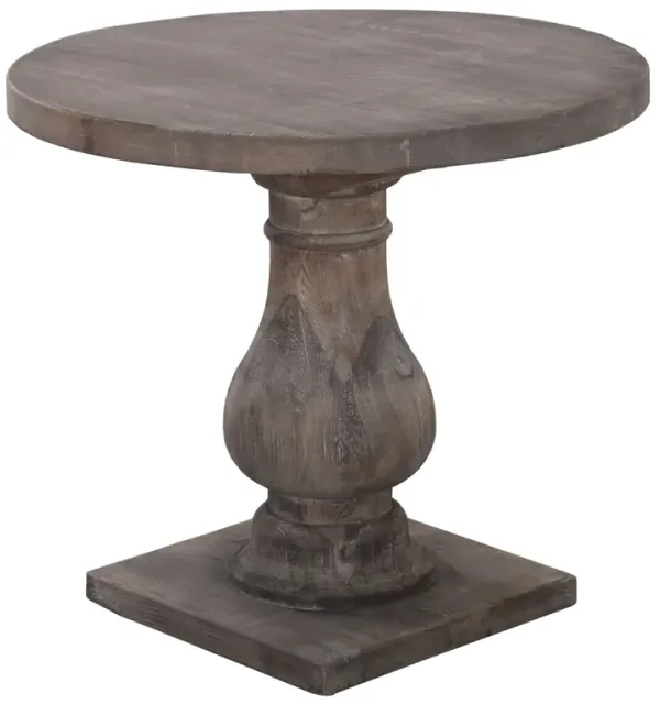 Wooden Round End Table with Pedestal Base, Brown- Benzara