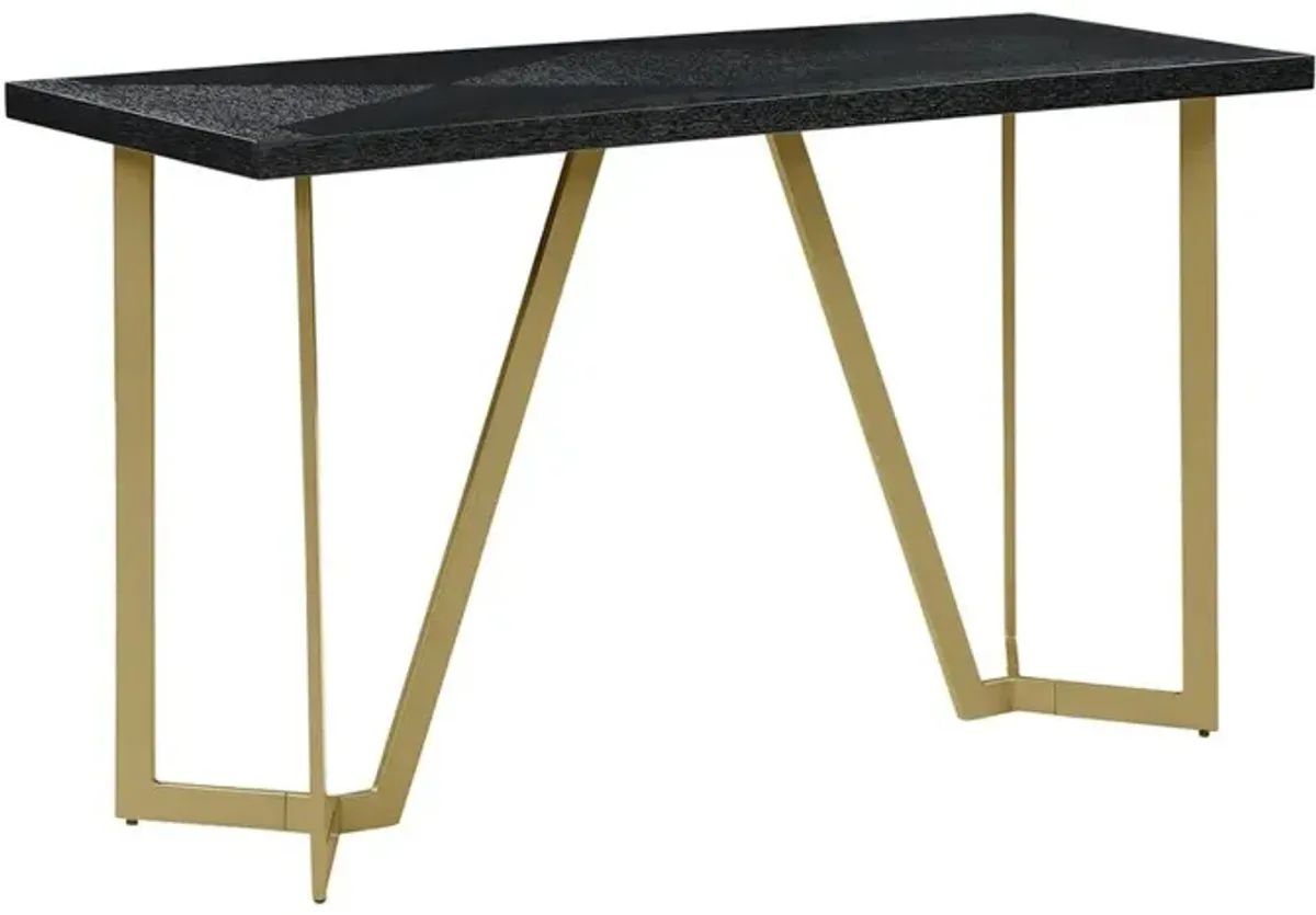 Black wood top console table w/ gold color iron legs