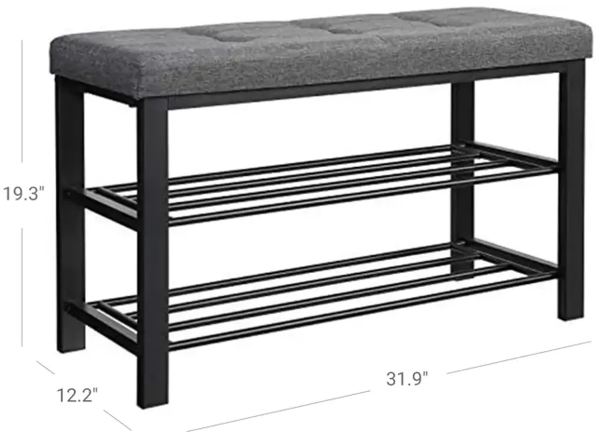 3-Tier Shoe Bench with Foam Padded Seat - Linen Storage Organizer with Metal Frame for Entryway