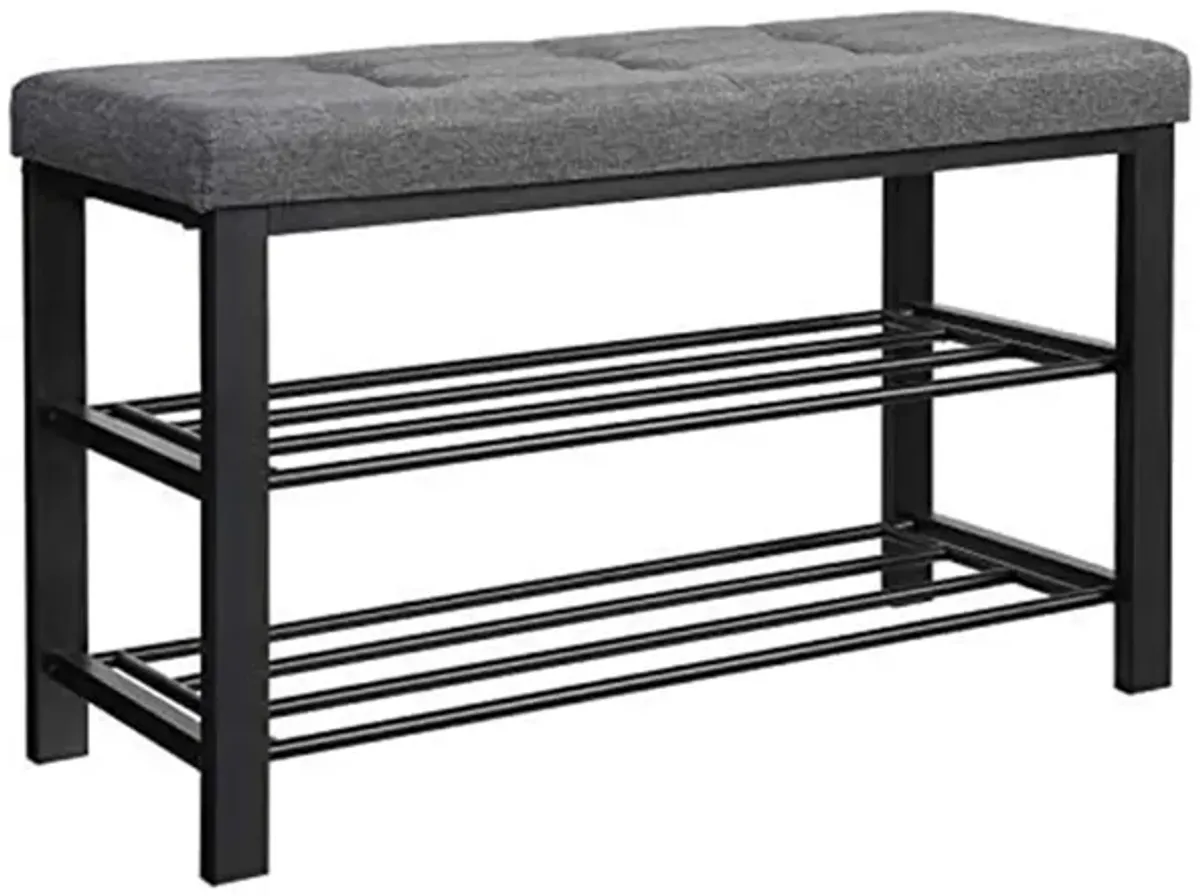 3-Tier Shoe Bench with Foam Padded Seat - Linen Storage Organizer with Metal Frame for Entryway